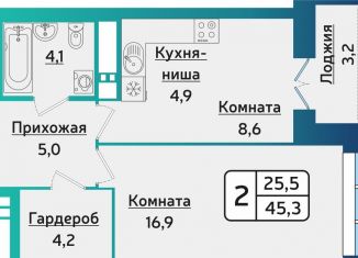 Продается двухкомнатная квартира, 45.2 м2, Ижевск, ЖК Плюс Один, улица Архитектора П.П. Берша, 24