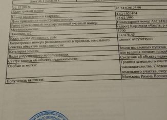 Участок на продажу, 17 сот., село Истобенск, улица Степана Халтурина