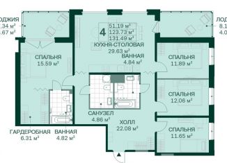 4-комнатная квартира на продажу, 131.5 м2, Санкт-Петербург, муниципальный округ Большая Охта, Магнитогорская улица, 5к3