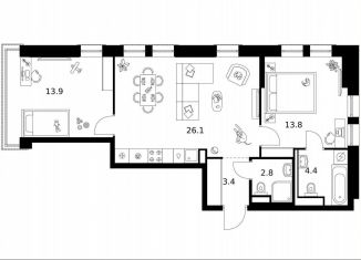 Продажа двухкомнатной квартиры, 64.4 м2, Москва, район Москворечье-Сабурово, жилой комплекс Москворечье, 1.1