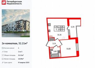 Однокомнатная квартира на продажу, 32.2 м2, Санкт-Петербург, метро Звёздная