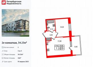 Продается 1-комнатная квартира, 34.2 м2, Санкт-Петербург, муниципальный округ Пулковский Меридиан