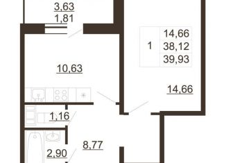 Однокомнатная квартира на продажу, 39.9 м2, Гатчина, улица Хохлова, 16