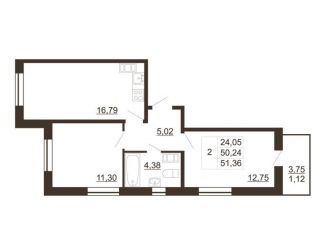 Продажа 2-ком. квартиры, 51.4 м2, Гатчина, улица Хохлова, 16