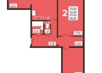 2-комнатная квартира на продажу, 65.3 м2, деревня Киселёвка, Изумрудная улица, 7