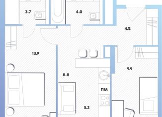 Продам 2-ком. квартиру, 50.3 м2, Москва, Окская улица, 7А, метро Окская