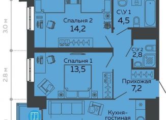 Продается 2-ком. квартира, 63.8 м2, Екатеринбург, улица Данилы Зверева, 11, ЖК Даниловский