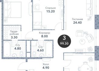 Продается трехкомнатная квартира, 100.5 м2, Москва, Новоалексеевская улица, 16к5, ЖК Серебряный Фонтан