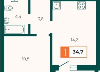 Продается однокомнатная квартира, 34.7 м2, Екатеринбург, Отрадная улица, 1Ак1, метро Геологическая