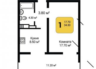 Продам 1-ком. квартиру, 39.9 м2, Воронеж, улица Маршала Одинцова, 25Б/33, ЖК Лазурный