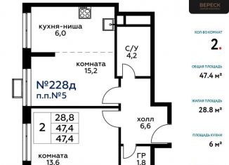 Продажа двухкомнатной квартиры, 47.4 м2, Москва, 3-я Хорошёвская улица, вл19с3к1, ЖК Вереск