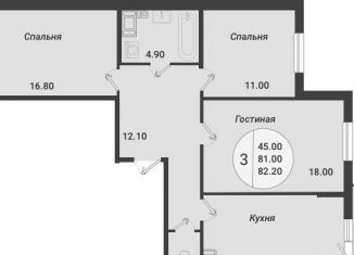 Трехкомнатная квартира на продажу, 82.2 м2, Санкт-Петербург, метро Гражданский проспект, Токсовская улица