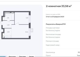 Продается двухкомнатная квартира, 33.6 м2, посёлок Мирный, жилой комплекс Томилино Парк, к4.1