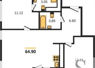 Продам двухкомнатную квартиру, 64.9 м2, Новосибирск, 1-я Чулымская улица, с19, ЖК Ясный Берег