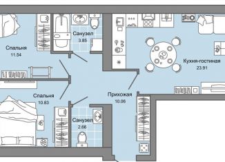 Продается двухкомнатная квартира, 64 м2, Ульяновск, ЖК Дивный Сад