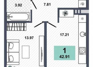 Продается 1-комнатная квартира, 43 м2, Тюмень, Ставропольская улица, 95, ЖК Зелёный квартал Uno