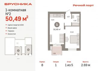 Продам однокомнатную квартиру, 50.5 м2, Тюмень, ЖК Речной Порт, Профсоюзная улица, 6к1
