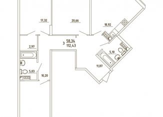 Продаю 3-ком. квартиру, 112.4 м2, деревня Бородки, Парковая улица, 1