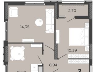 Продам 2-комнатную квартиру, 52.6 м2, Рязань, Железнодорожный район