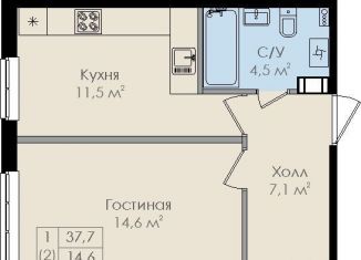 1-комнатная квартира на продажу, 37.7 м2, Великий Новгород, Колмовская набережная, 91, ЖК Барселона