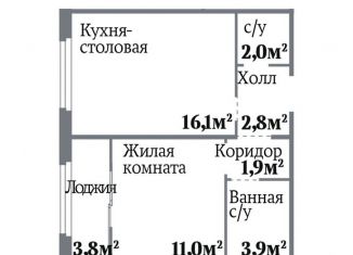 Продам однокомнатную квартиру, 37.7 м2, Челябинск, Комсомольский проспект, 143, ЖК Ньютон