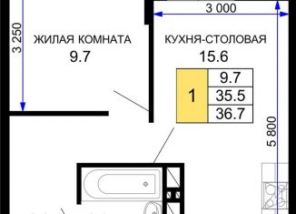 Продажа однокомнатной квартиры, 36.7 м2, Краснодар, Прикубанский округ