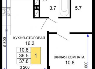 Продажа однокомнатной квартиры, 37.8 м2, Краснодар, Прикубанский округ