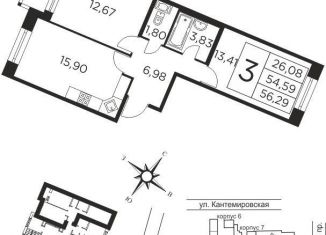 Продается 2-комнатная квартира, 56 м2, Санкт-Петербург, Выборгский район