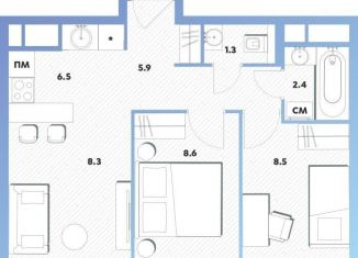 Продам двухкомнатную квартиру, 41.3 м2, Москва, Окская улица, 7А, метро Окская