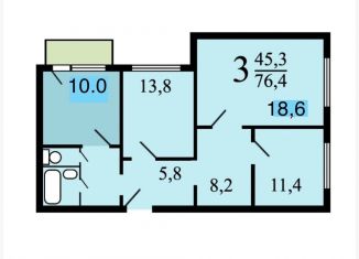 3-комнатная квартира на продажу, 76.4 м2, Москва, Пронская улица, 9к2, метро Лермонтовский проспект