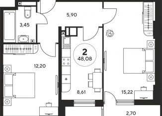 2-комнатная квартира на продажу, 48 м2, Ростов-на-Дону, ЖК Гринсайд