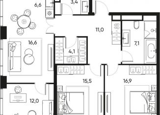 Продажа 4-ком. квартиры, 93.2 м2, Москва, Полковая улица, 1с7, станция Савёловская