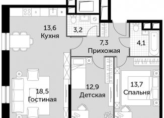 Продается 4-комнатная квартира, 73.3 м2, Москва, метро Тушинская, жилой комплекс Движение Тушино, к1-2