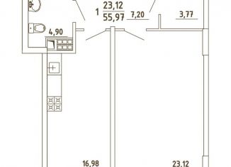 1-комнатная квартира на продажу, 56 м2, деревня Бородки, Парковая улица, 1