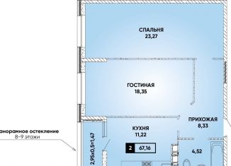 2-комнатная квартира на продажу, 67.2 м2, Краснодар, Прикубанский округ