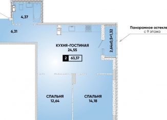 Продаю 2-комнатную квартиру, 63.4 м2, Краснодар, Боспорская улица, микрорайон Губернский
