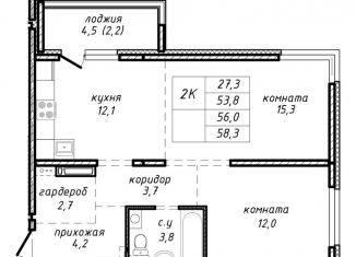 2-ком. квартира на продажу, 56 м2, Новосибирск, улица Связистов, 162к4с