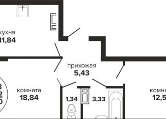 Двухкомнатная квартира на продажу, 56.6 м2, Краснодар, Российская улица, 257/7лит1, микрорайон Завод Радиоизмерительных Приборов