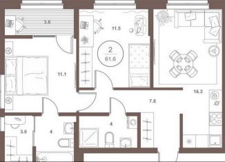 2-комнатная квартира на продажу, 61.6 м2, Пензенская область