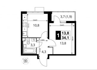 Продам 1-комнатную квартиру, 34.1 м2, поселок Битца, Южный бульвар, 10