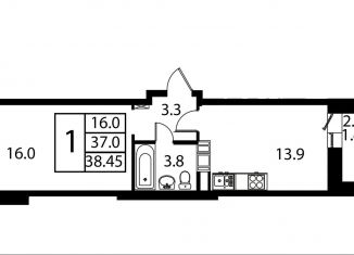 1-комнатная квартира на продажу, 38.5 м2, Домодедово