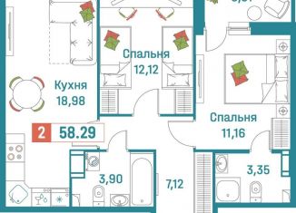 Продажа 2-ком. квартиры, 58.3 м2, Мурино, ЖК Графика
