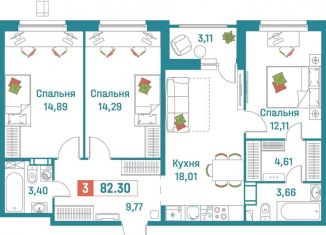 Продам трехкомнатную квартиру, 82.3 м2, Ленинградская область