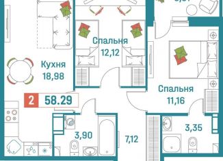 Продам двухкомнатную квартиру, 58.3 м2, Ленинградская область