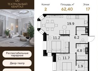 2-комнатная квартира на продажу, 62.4 м2, Москва, ЖК Театральный Квартал, улица Расплетина, 2к1