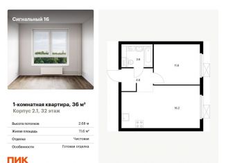 Продается 1-комнатная квартира, 36 м2, Москва, метро Владыкино