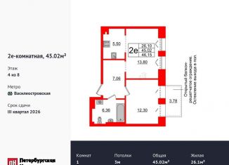 Продажа однокомнатной квартиры, 45 м2, Санкт-Петербург, метро Нарвская