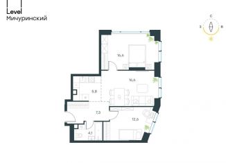 Продается трехкомнатная квартира, 63 м2, Москва, район Очаково-Матвеевское, жилой комплекс Левел Мичуринский, к9