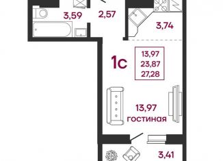 Продажа квартиры студии, 27.3 м2, Пенза, Железнодорожный район, улица Баталина, 31
