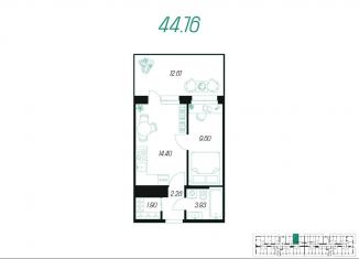 Продажа 1-комнатной квартиры, 44.8 м2, Тульская область